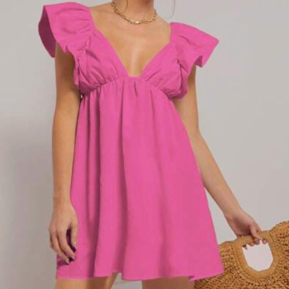 *NWT SHEIN Hot Pink XS Cap Sleeve Sweetheart Neckline Mini Short Dress